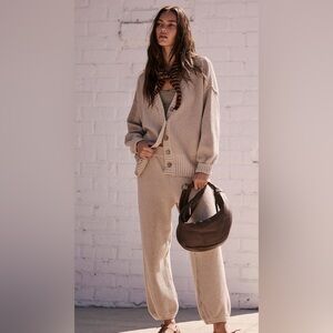 Free People Beige Knit Cardigan and Jogger Set